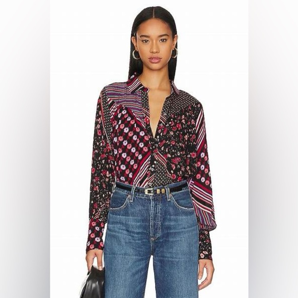 Free People Hazel Blouse. Black combo size Med.